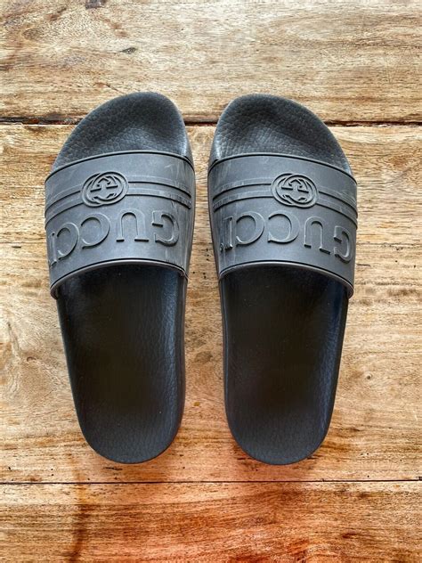 blue rubber gucci slides|gucci rubber pursuit g slides.